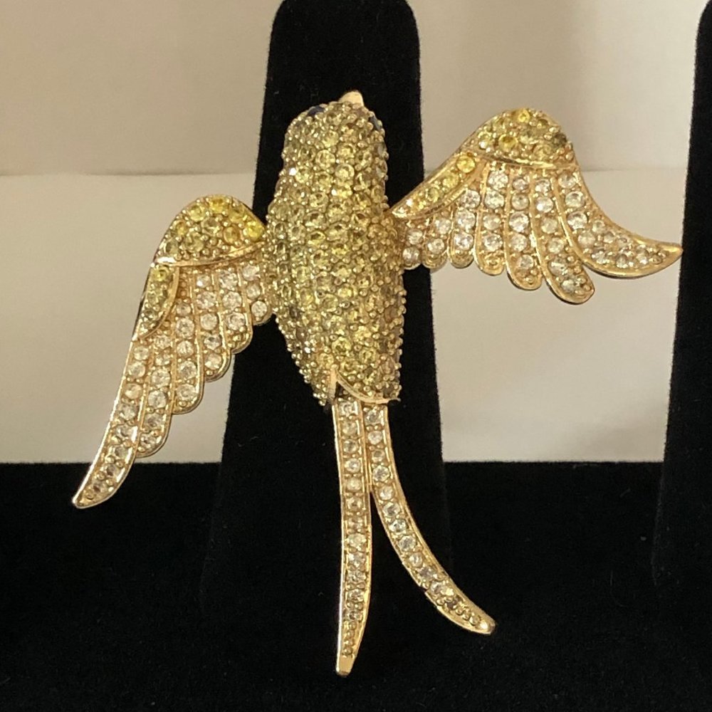 Gold Tone Cubic Zirconia Bird Statement Ring